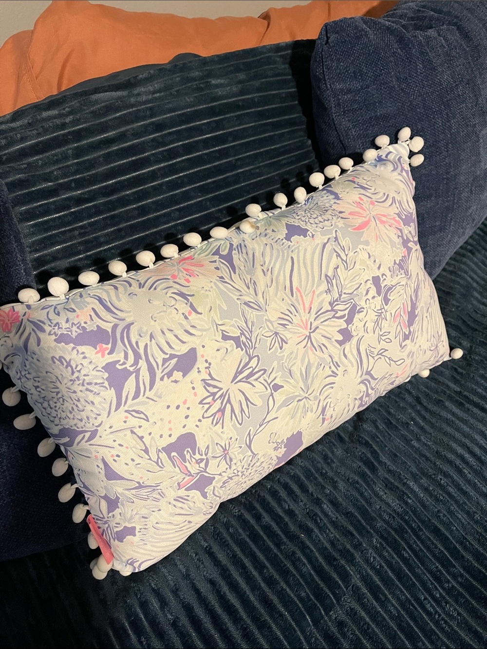 Lilly Pulitzer Lavender Floral Pom-Pom Accent Pillow